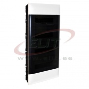 FM Distribution Box Practibox S, 4x 12M, 90A 230/400VAC, PEN 32+32| 1.5..16mm², 328x765x103, IP40 IK07 cl.II, white with smoked transparent door