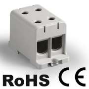 1914127 « Tapping Terminal Block Al/Cu UK150/2A, 1P (4holes) 35-150mm² 580/640A 1000VAC/ 1500VDC, Hex6 14Nm 25..50mm²/ 35Nm 70..150mm², TS35/ panel mount, MaxPro, grey