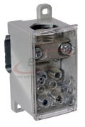 Distribution Block Al/Cu PVB 500-4/4, 240/300mm²/ 4x 70mm², 4x 16mm², 500A 1000VAC/DC, incl. markers, TS35, mounting plate, Pollmann, grey