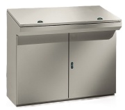 Control Desk SBA, 1200Wx1000Hx400D, rear, double front doors, upper panel, TS35, gas springs, mounting plate, adj. cable entry, doors w. ø3mm double bar closing system, CE/UL, IP55 IK10, NEMA12, grey