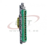 PE-klemm, 1x 6..25mm² + 12x 1.5..16mm², 100A 400V, touch-proof, green