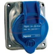 Panel-Mount Flange Socket Hypra, 1P+N+E 16A 250VAC, inclined, metal, IP44