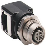 Bulkhead Adapter, M12 to RJ45, IP20 » IP67, cat.5e, right angle, 4A 32V, Allen-Bradley