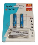 AAA HR03 USB-C Laetav Li-Ion aku 1.5V 650mWh, 2-pack, LED, charging cable