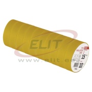 Isoleerteip, 15mm x 10m, dielectric strength 40kV/mm, PVC, UV resistant, water resistant, -25..90°C, kollane