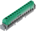 PE-klemm, 1x 6..25mm² + 12x 1.5..16mm², 100A 400V, touch-proof, green