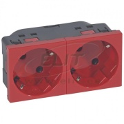 Socket Mosaic, mech.| 2x 2P+E 45°, shutters, 16A 250VAC, spring clamp, 4M, red