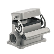 Base HDC 06B SDLU 2M20G, size 3, end-locking clamp, lower side, w. cover, diecast aluminium, -40..125°C, 2x M20, IP65, Weidmüller