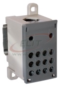 Distribution Block Al/Cu PVB 160-12, 95/150mm²/ 12x 16mm², 160A 100VAC/DC, incl. markers, TS35, mounting plate, Pollmann, grey