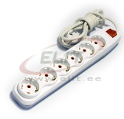 Multi-Outlet Extension Quattro, 6x 2P+E Schuko 3600W 16A 250VAC, switch, 2m cable 3x 1.5mm², white