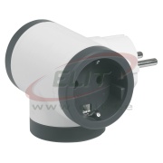 Multi-Socket Plug, T-shaped 3x outlets schuko 2P+E 16A 230V, 3680W, white-dark grey