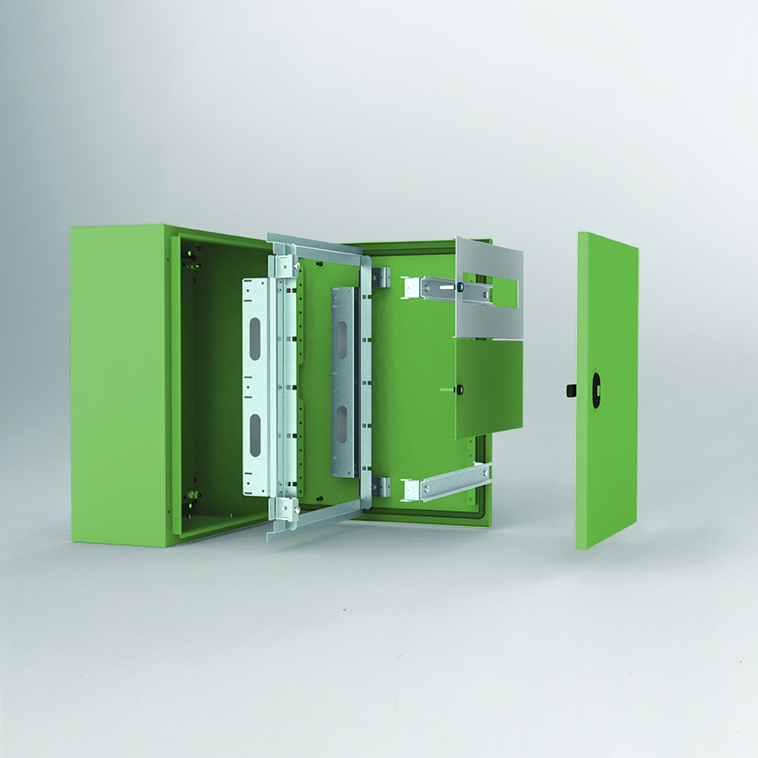 Chassies ECMI, 2x 16M, 400Wx400H, incl. frame, front panel w. modular slots, zincpassivated TS35, mounting accessories, C3M| epoxy resin layer, grey